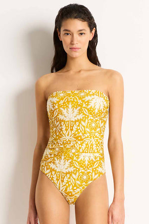 Monte and Lou Ruched Bandeau One Piece - Desert Gold