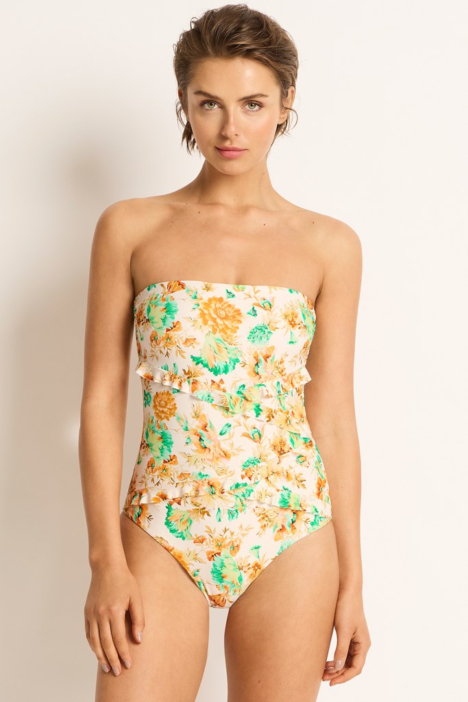 Monte & Lou Spliced Frill Bandeau One Piece - Romey