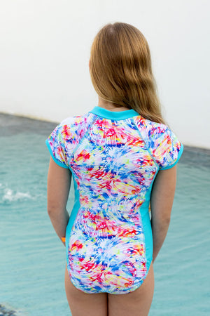 Salty Ink Girls Short Sleeve Surfsuit - Cosmik Crush