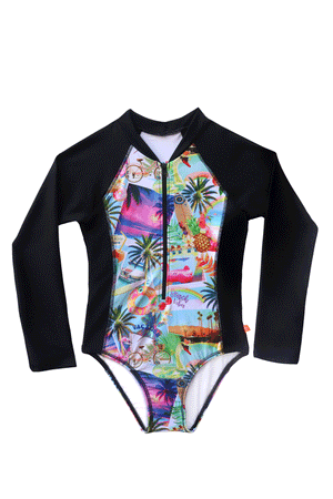 Salty Ink Girls Long Sleeve Surfsuit - Summer Vacay