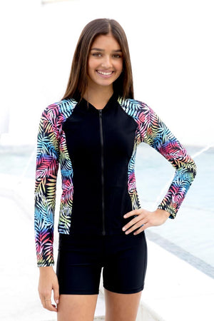 Salty Ink Girls Long Sleeve Rashvest - Vivad Jungle