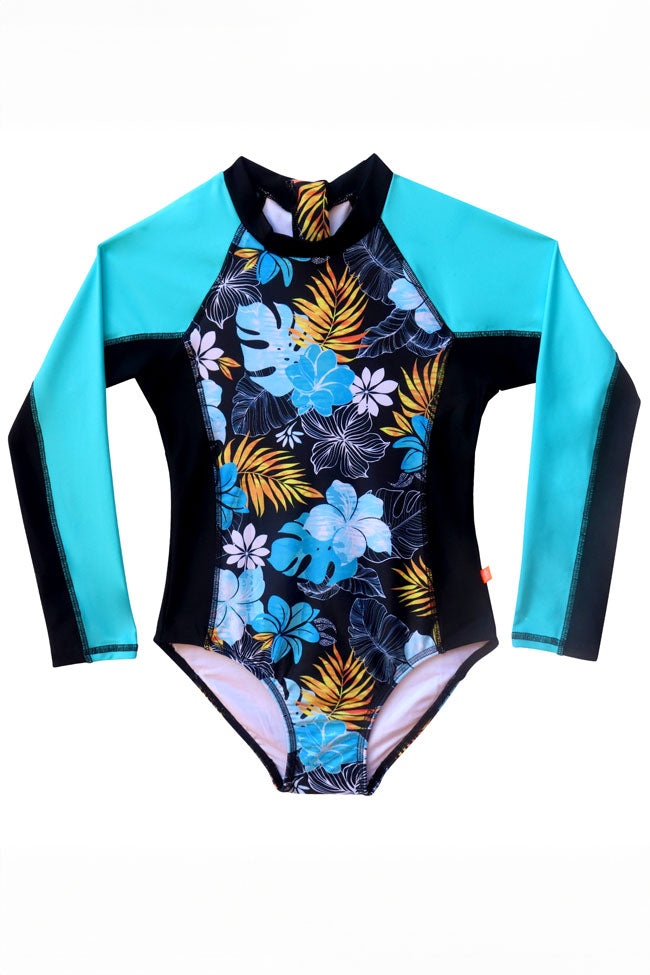 Salty Ink Girls Long Sleeve Surfsuit - Tropicana