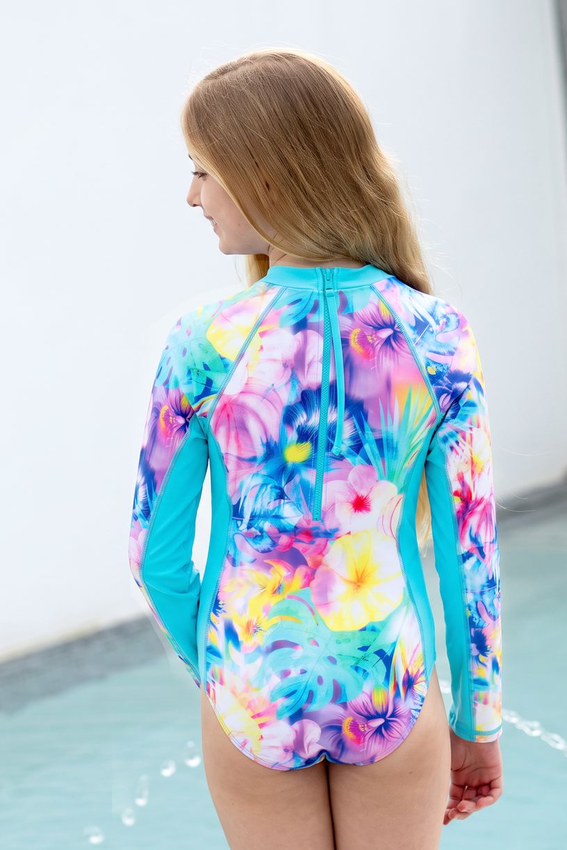 Salty Ink Girls Long Sleeve Surfsuit - Tropical Haze