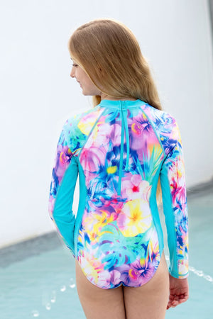 Salty Ink Girls Long Sleeve Surfsuit - Tropical Haze