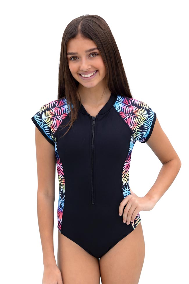 Salty Ink Girls Short Sleeve Surfsuit - Vivad Jungle