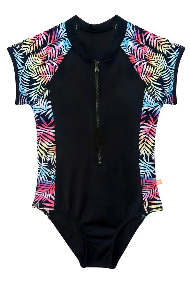 Salty Ink Girls Short Sleeve Surfsuit - Vivad Jungle