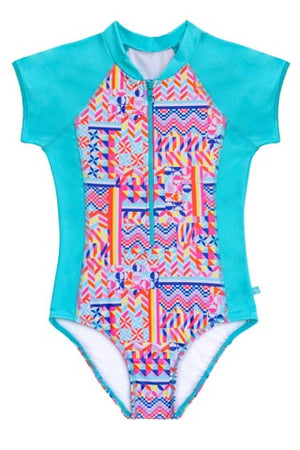 Salty Ink Girls Short Sleeve Surfsuit - Neo Geo