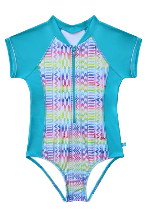 Salty Ink Girls Short Sleeve Surfsuit - Summer Geo