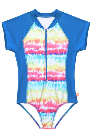 Salty Ink Girls Short Sleeve Surfsuit - Vivad Jungle Tye Dye