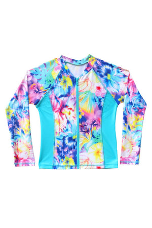 Salty Ink Girls Long Sleeve Rashvest - Tropical Haze