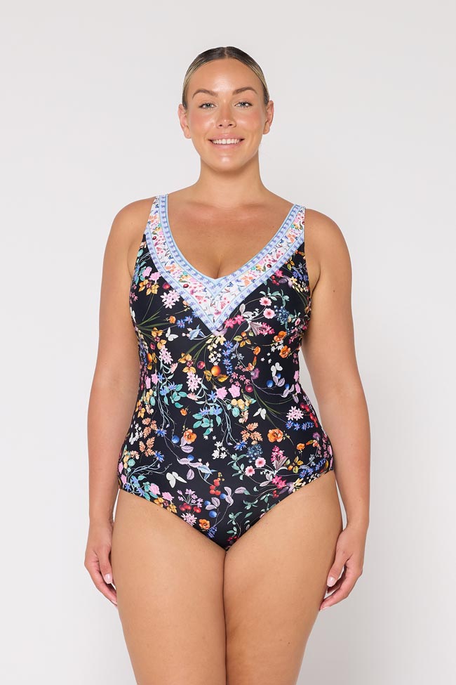 Capriosca V Neck Underwire One Piece - Madeira