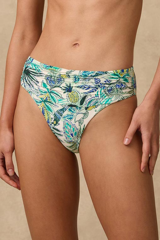 Monte & Lou Mid Rise Ruched Bikini Pant - Hydra