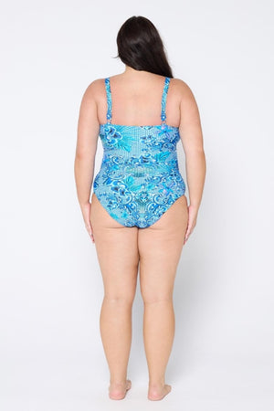 Capriosca High Neck Twist Front One Piece - Mermaid