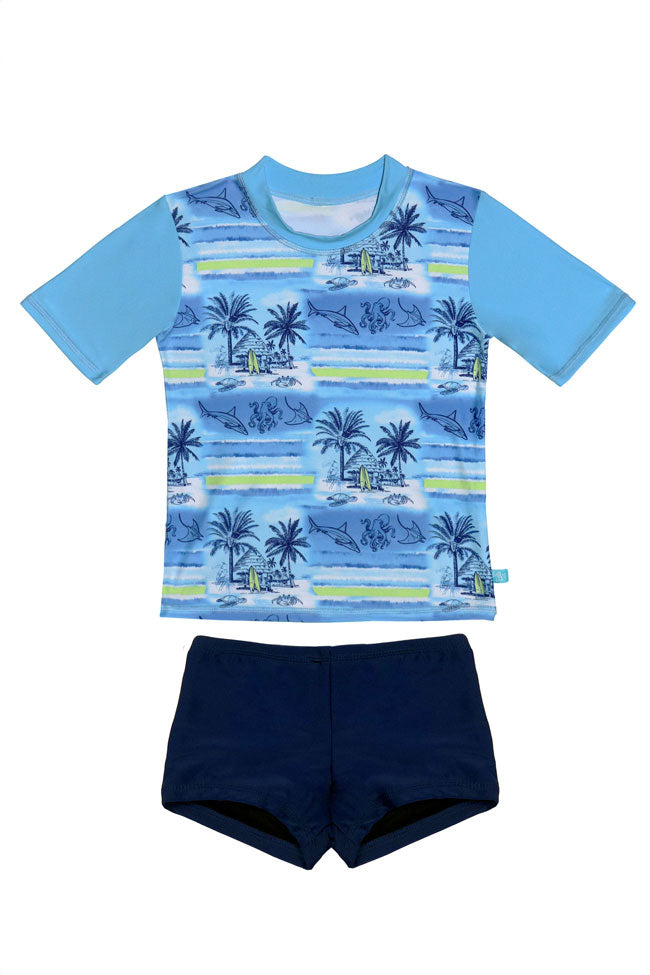 Salty Ink Boys Short Sleeve Rashvest Set - Shipwrecked