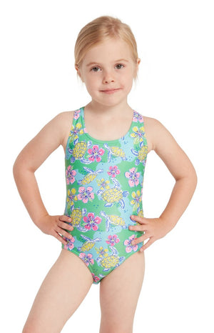 Zoggs Actionback Kids Girls One Piece - Turtles