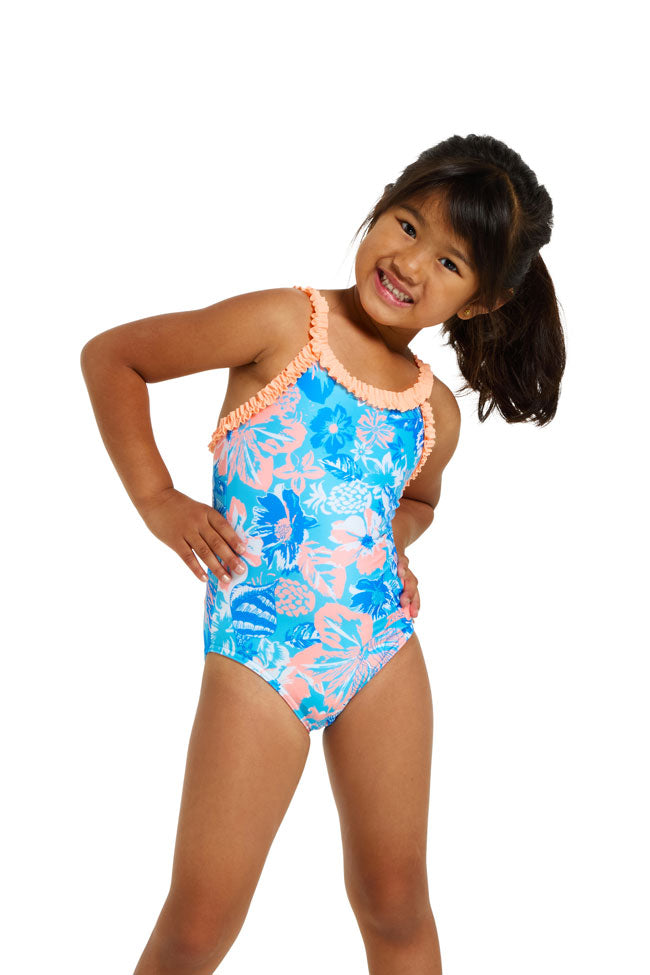 Zoggs Girls Ruffle Crossback One Piece - Bahia