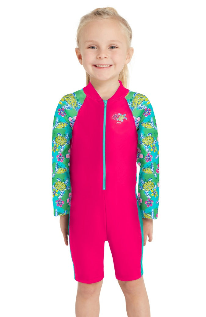Zoggs Long Sleeve All in One Girls Swimsuit - Turtles