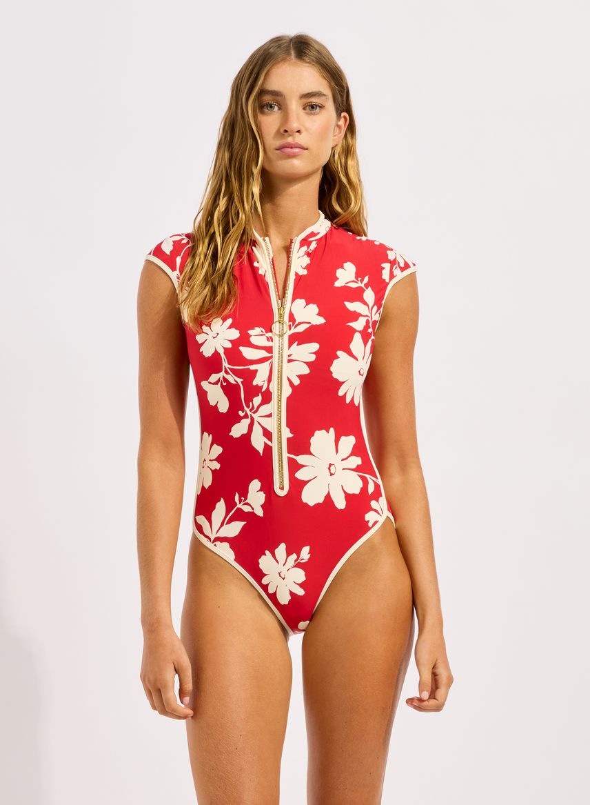 Seafolly Cap Sleeve Zip Front One Piece - Mayflower