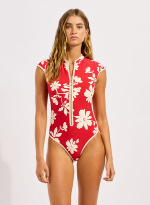 Seafolly Cap Sleeve Zip Front One Piece - Mayflower