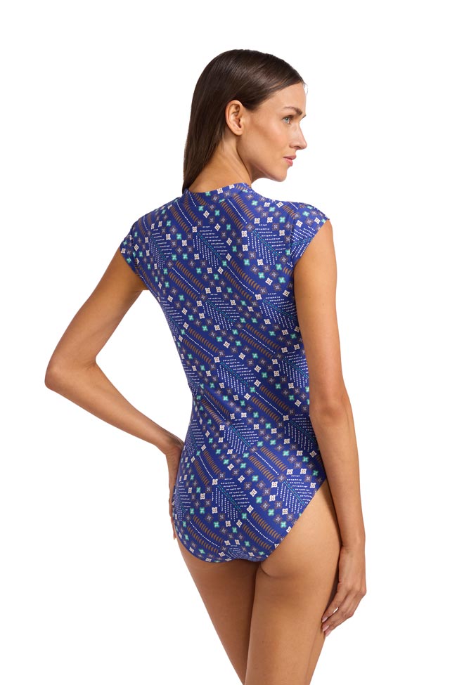 Seafolly Cap Sleeve Zip Front One Piece - Drift Club Mosiac