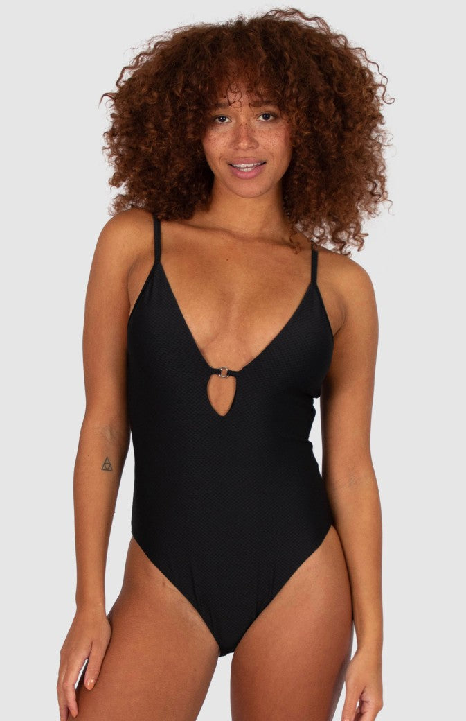 Baku Plunge Lace up Back One Piece - Rococco
