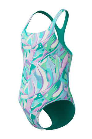 Speedo Junior Girls Alfalfa Green Printed Medalist One Piece