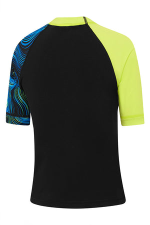 Speedo Junior Boys Black/Multi Logo 3/4 S/S Rash Top