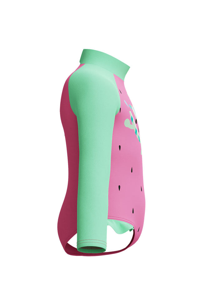 Speedo Toddler Girls Neon Bubble Gum Watermelon L/S Frill One Piece