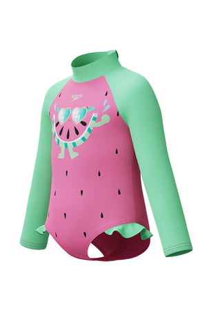 Speedo Toddler Girls Neon Bubble Gum Watermelon L/S Frill One Piece