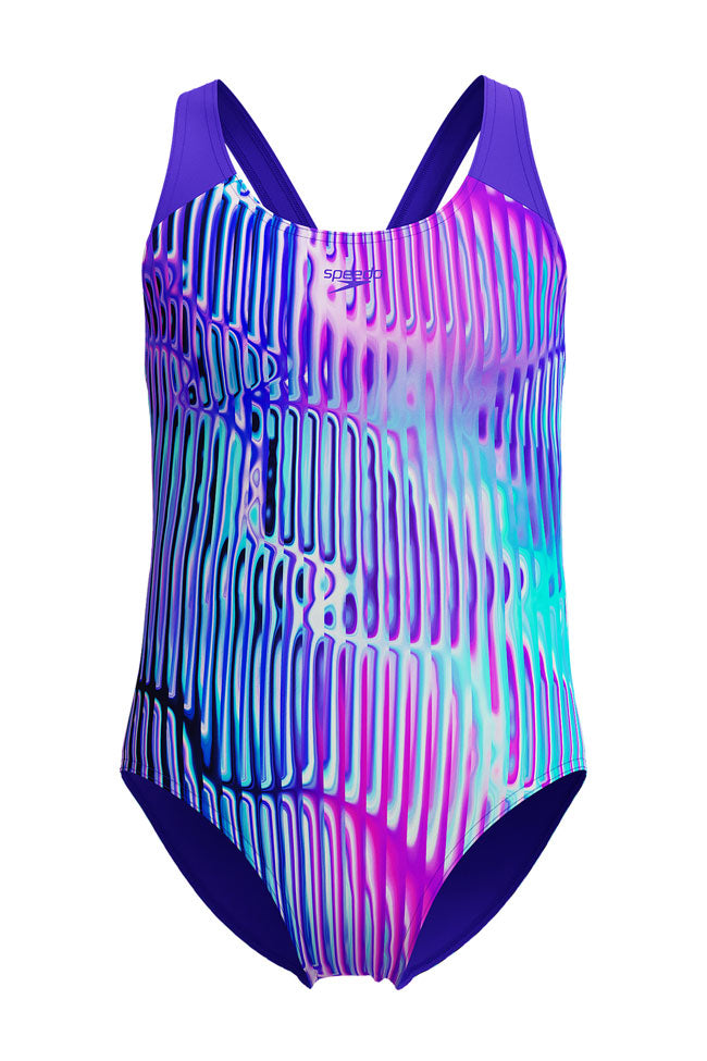 Speedo Junior Girls Indigo Glow Dig Placement Splashback Once Piece