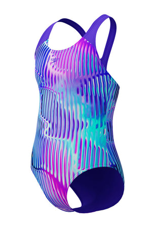 Speedo Junior Girls Indigo Glow Dig Placement Splashback Once Piece