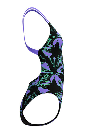 Speedo Junior Girls Flora Glitch Printed Leaderback One Piece