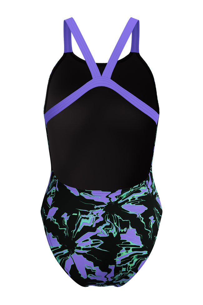 Speedo Junior Girls Flora Glitch Printed Leaderback One Piece