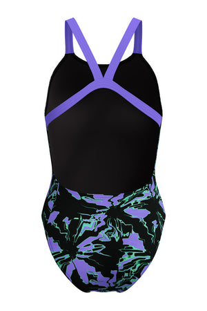 Speedo Junior Girls Flora Glitch Printed Leaderback One Piece