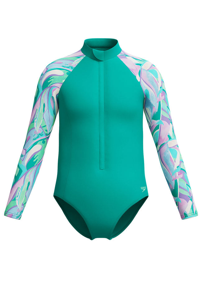 Speedo Junior Girls Turquoise Gem L/S One Piece Swimsuit