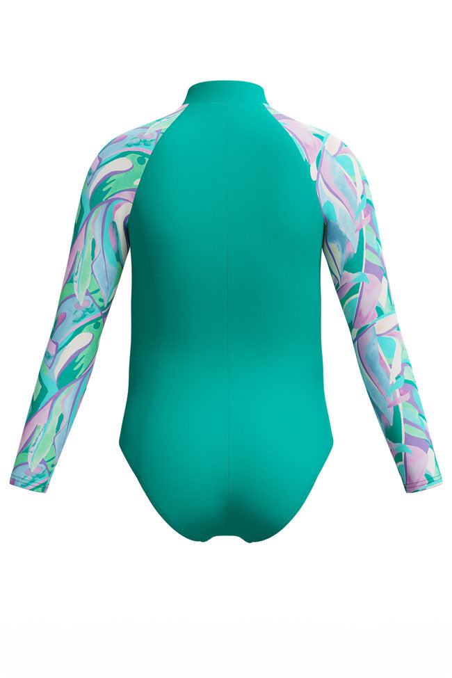 Speedo Junior Girls Turquoise Gem L/S One Piece Swimsuit