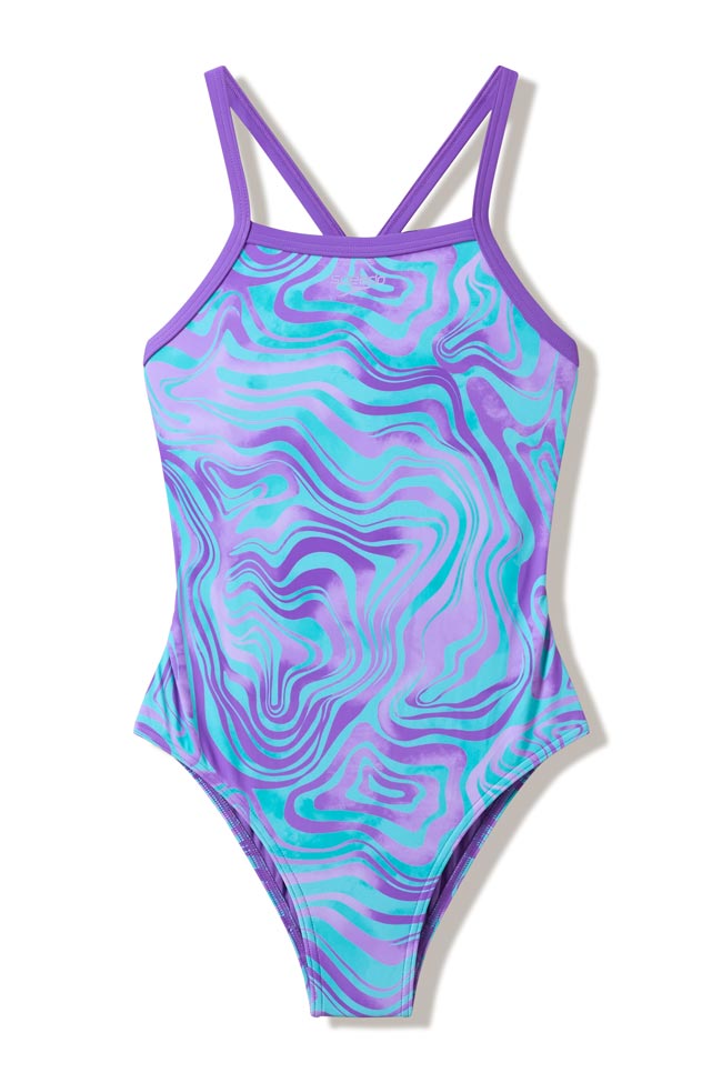 Speedo Girls Printed Thin Strap One Piece - Pace Purple