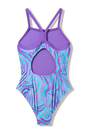 Speedo Girls Printed Thin Strap One Piece - Pace Purple