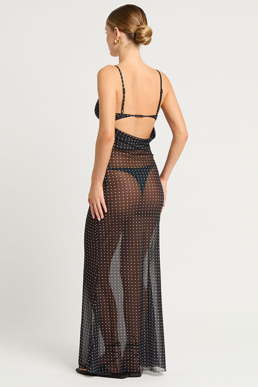 Bond-eye Cindy Ring Maxi Dress - Polka Dot Mesh Black