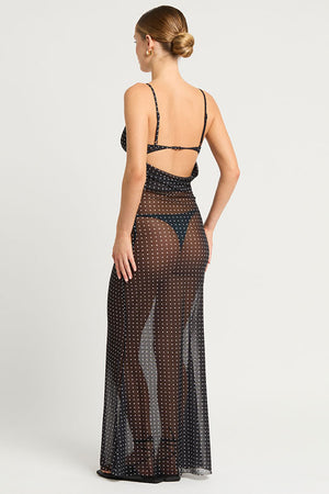 Bond-eye Cindy Ring Maxi Dress - Polka Dot Mesh Black
