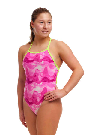 Funkita Girls Tie Me Tight Girls One Piece - Pink Caps