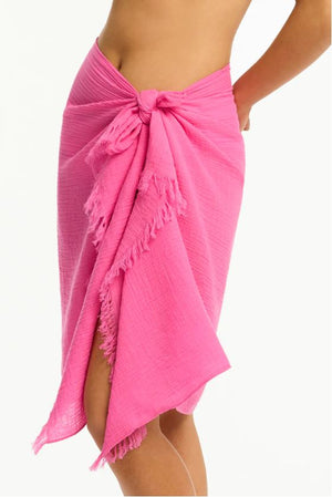 Sea Level Sunset Frayed Sarong - Sunset