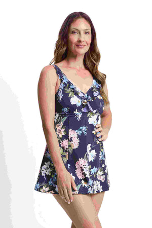 Jantzen Mesh Ruffle Swim Dress - Aster
