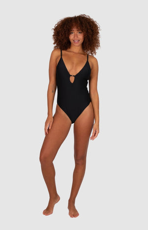 Baku Plunge Lace up Back One Piece - Rococco