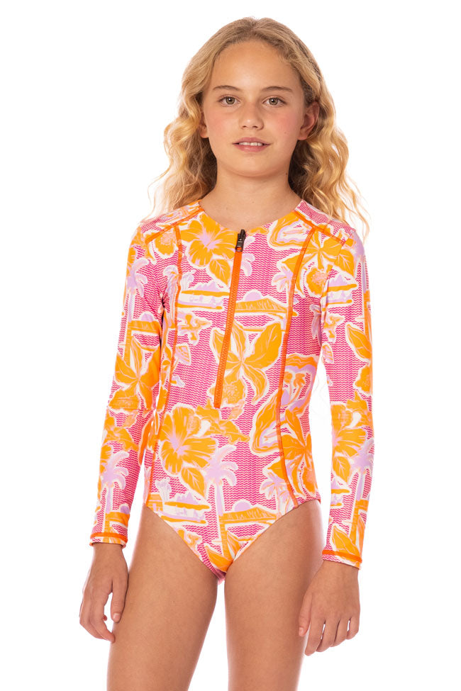 Maaji Girls Miku Long Sleeve One Piece - Flamingo Glow