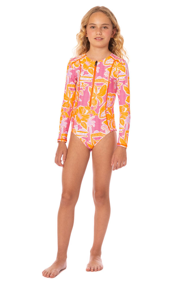 Maaji Girls Miku Long Sleeve One Piece - Flamingo Glow