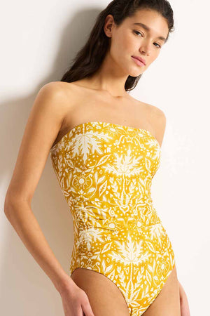 Monte and Lou Ruched Bandeau One Piece - Desert Gold