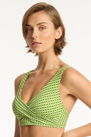 Sea Level Cross Front Multifit Bra Top - Checkmate