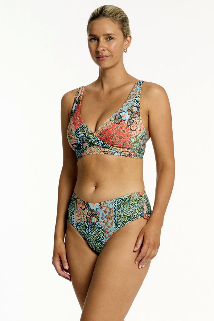 Sea Level Cross Front Multifit Bra Top - Java