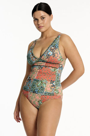 Sea Level Spliced Longline Tri Tankini - Java